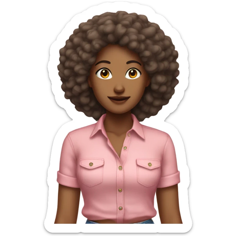 Tan girl with Afro posing full body jean skirt pink shirt sticker