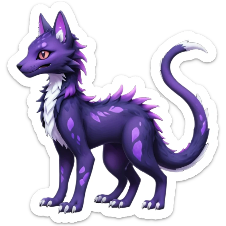Kawaii dark black purplish blackish edgy fantasy ethereal feline-vernid-sergal-monster-fursona animal creature full body with intricate markings  sticker