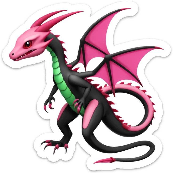 Magenta, black and white Flygon-Gorebyss-Salandit-Pokémon-Fakémon-creature-fusion-hybrid sticker