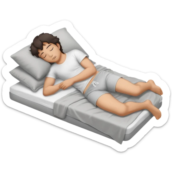 rapaz de cabelo escuro dormindo de lado, de  corpo inteiro usando camiseta branca e cueca cinza claro sticker