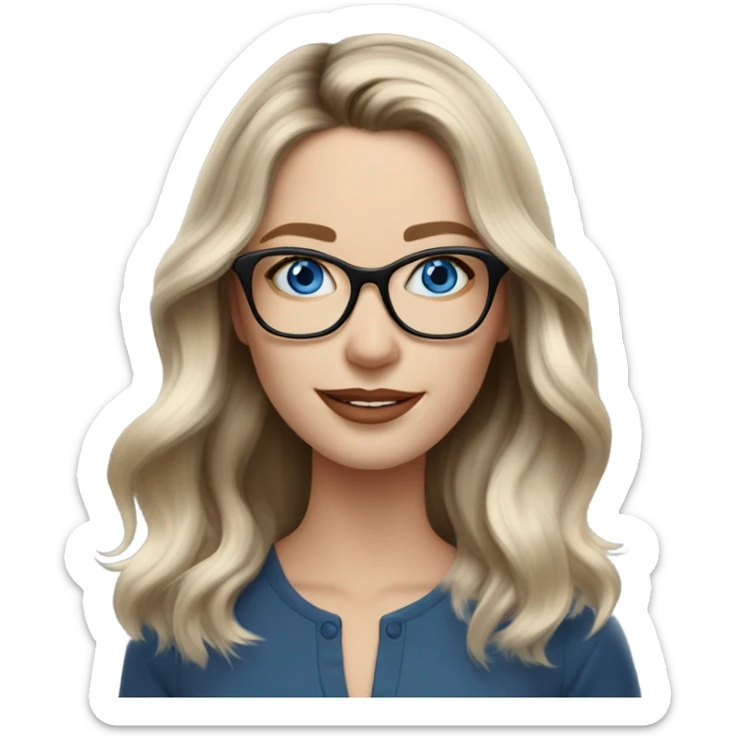 Shoulder length Balayage pale model lady with glasses and blue eyes happy  sticker