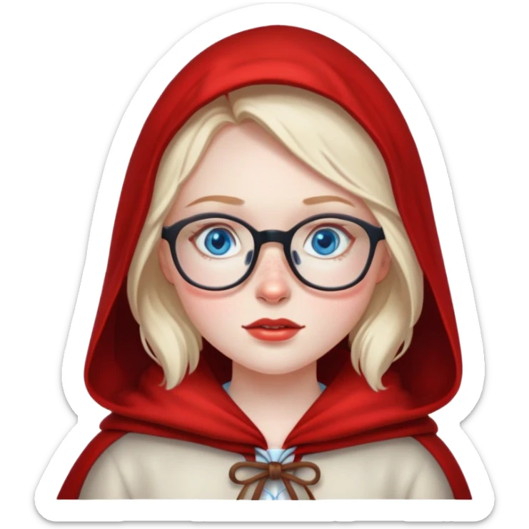 Little red Riding Hood with pale skin and a lot of freckles, blue eyes and glasses sticker