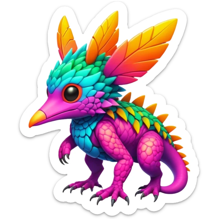 Tropical lush warm-colored modern colorful neon-colored cyber-Fakémon-Trico-creature sticker