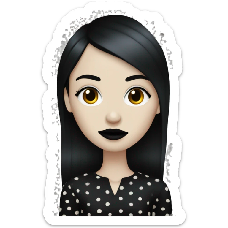 skinny pale goth woman with straight black hair black lips and black polka dot dress sticker