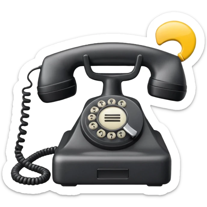 Minimalist emoji-style sticker of an old phone receiver with no signal waves, cracked and floating. Desaturated tones.
 sticker