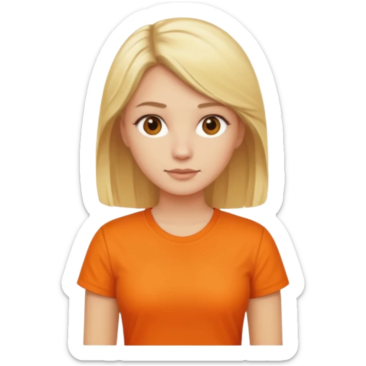 woman with blond hair standing showing full body with orange shirt sticker