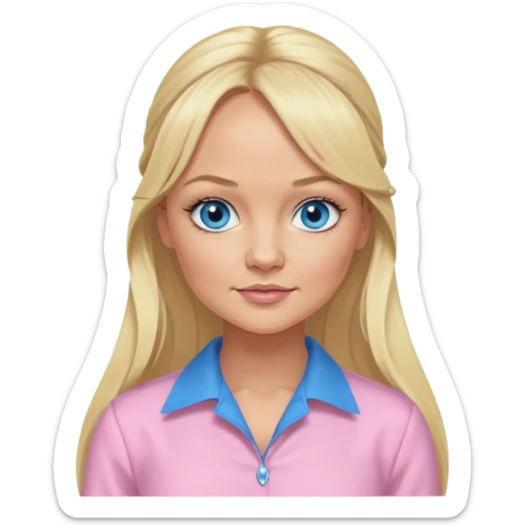 Emma Bunton with long blonde ponytail hair, blue eyes, light pink outfit sticker