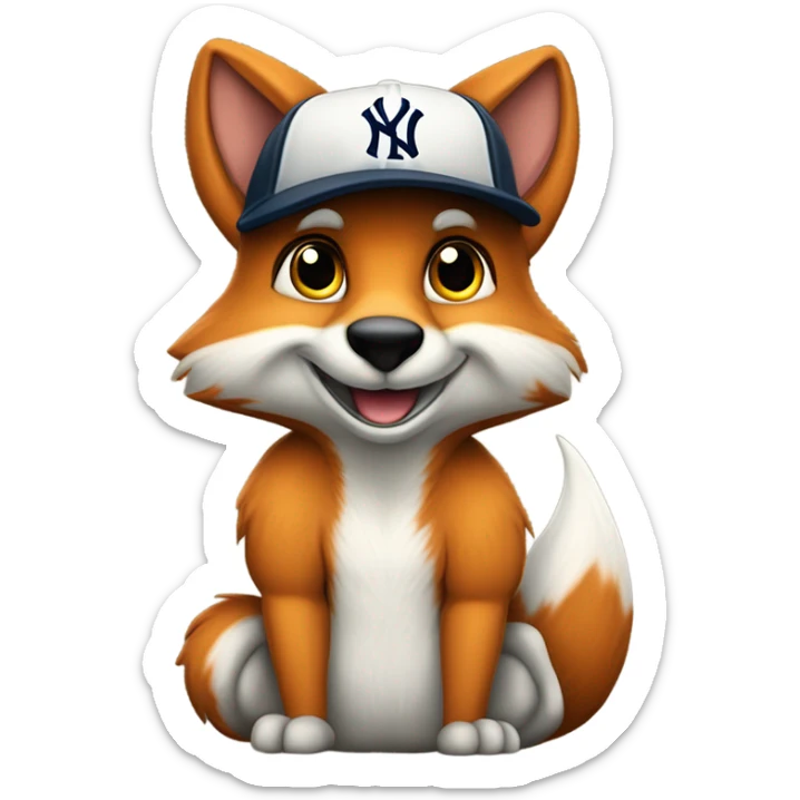 Jeune Furry renard / mignon / allongé sur le dos / musclé / harnais / casquette yankees  sticker