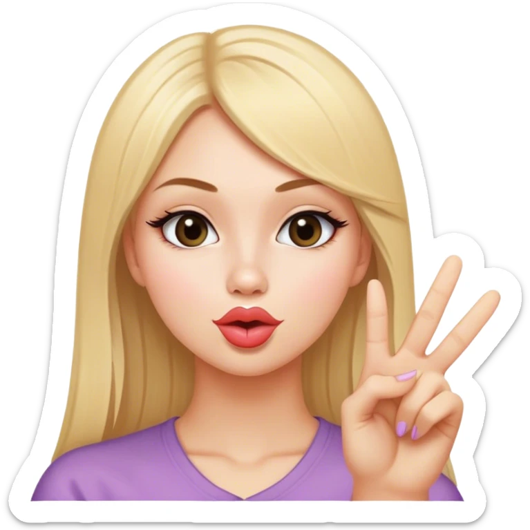 White girl with straight blonde hair doing duck lips and sticking up peace sign with one hand  sticker