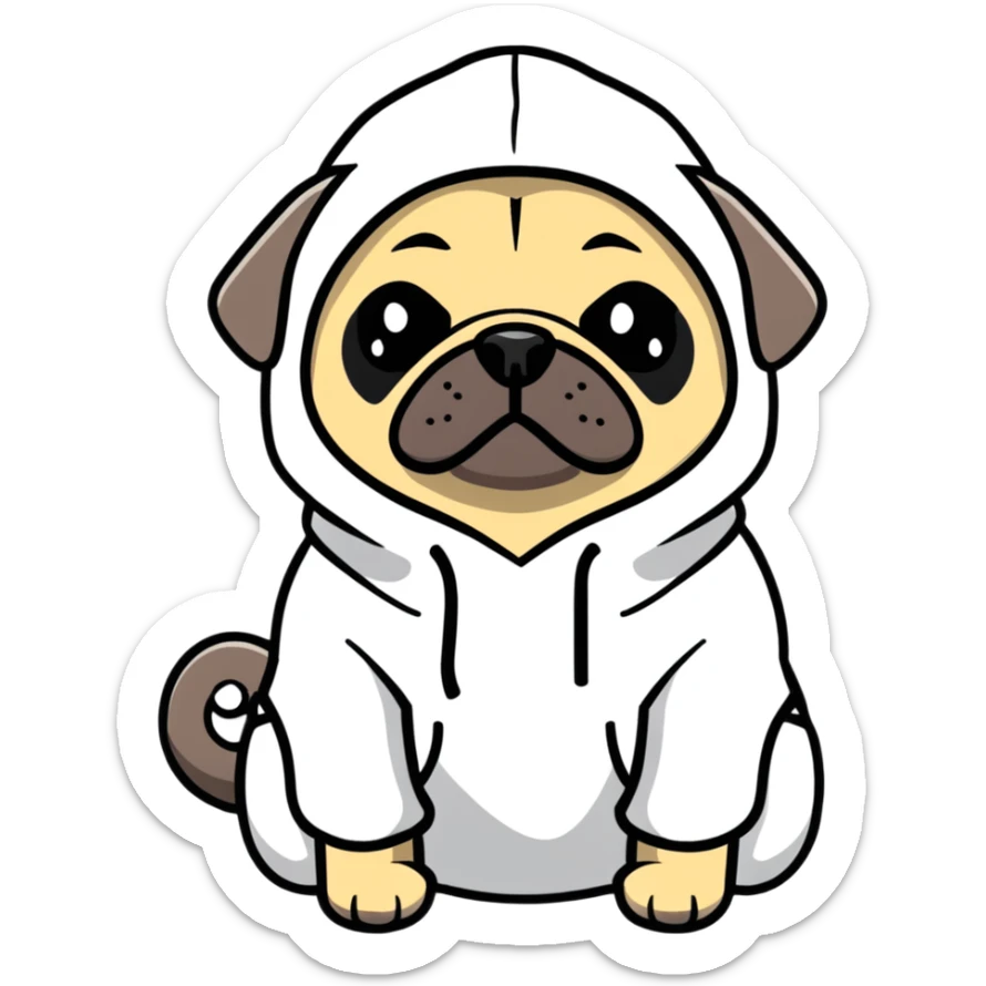 pug dog wearing a hoodie, pug life sticker