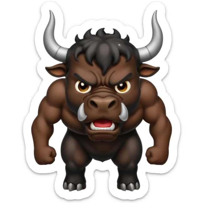 Emoji of an angry black powerful bull with steam coming out of its nose sticker