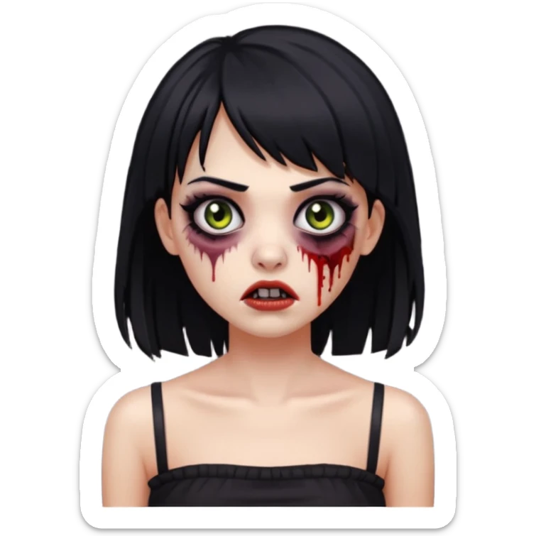 Faça uma mulher zumbi de franja cabelo longo preto com tub top preto e delineado  sticker