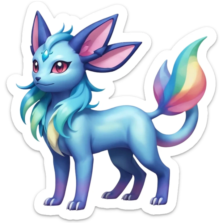 Rainbow crystalic Shiny pastel Nebulae Salandit-Glaceon-Sylveon-Espeon-Vaporeon-Noibat-Fakémon-hybrid-creature (full body)  sticker