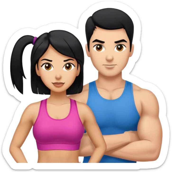 Une femme coach fitness qui coach une autre femme. La coach fitness doit avoir les cheveux noir sticker