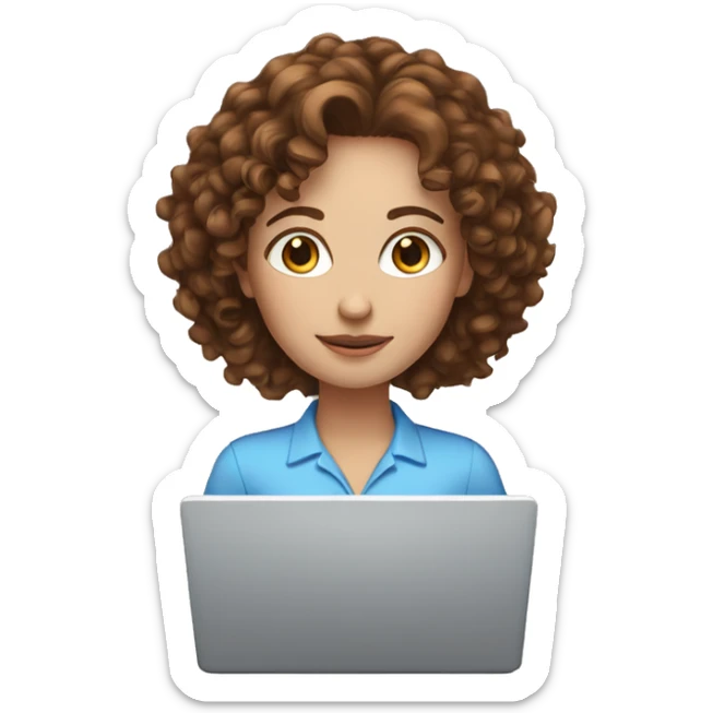 White women with the brown curly hair and blue eyes work at the laptop  sticker