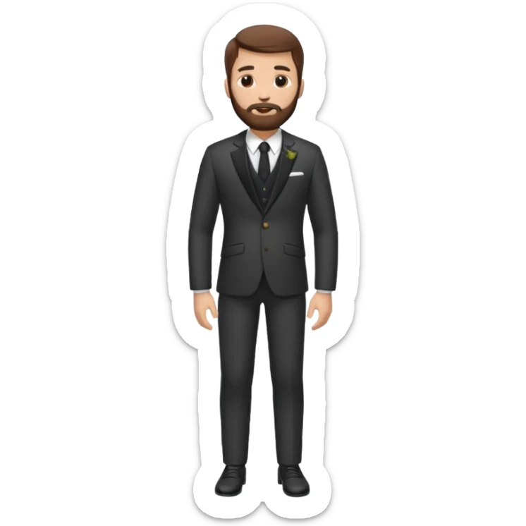 Chico blanco,ojos marrones,vestid novio, cuerpo entero, pelo castaño , barba sticker
