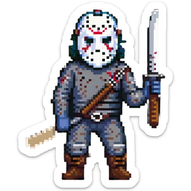 Jason Voorhees from Friday the 13th horror movies wearing a hockey mask and holding a machete sticker