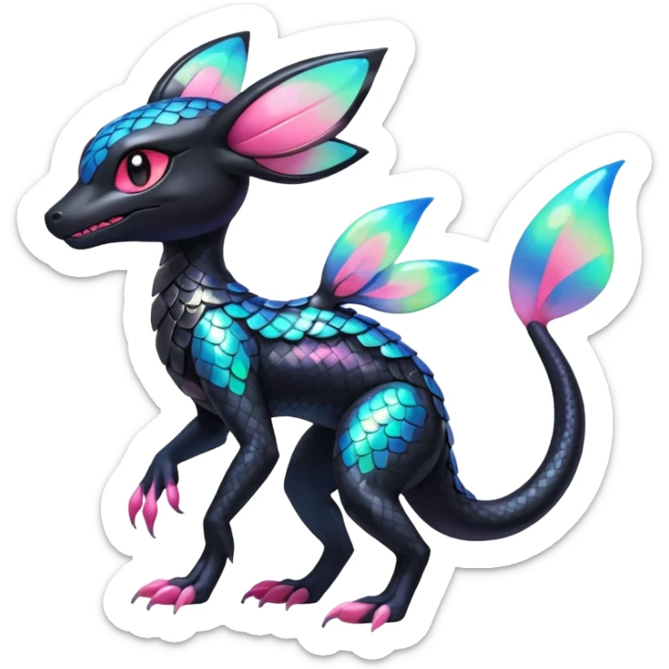 Shiny glossy neon glowing Salandit-Vibrava-Meloetta-Sylveon-Umbreon-fusion-Pokémon-hybrid-creature  sticker