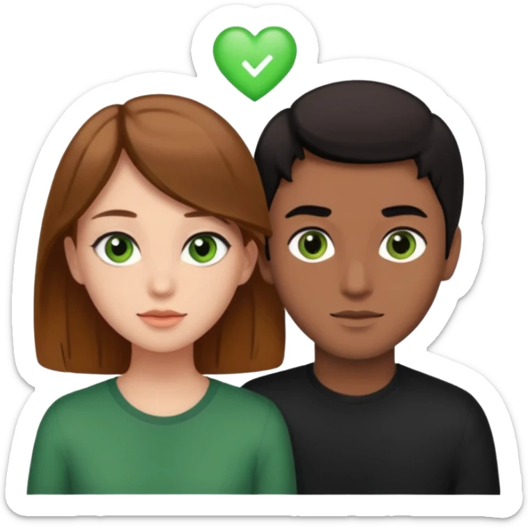 A boyfriend with light brown hair and green eyes next to his girlfriend with brown eyes and black hair sticker
