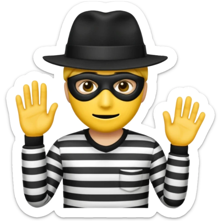 Make a robber emoji with yellow skin and white and black shirt with a mask thats black and make a hat on him sticker