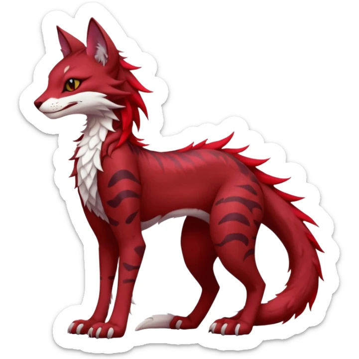 Kawaii dark-brown and crimson-red beautiful pretty elegant divine edgy fantasy feline-vernid-sergal-fursona animal creature with a tufted tail full body with intricate markings  sticker
