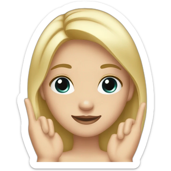white skin girl with blonde hair showing ONLY THREE out of five fingers up on her ONE hand sticker
