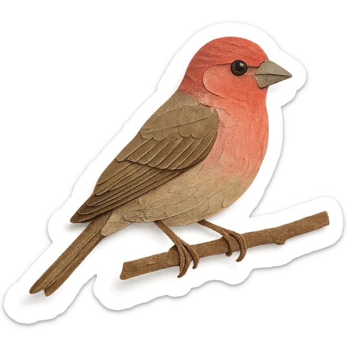 house finch sitting on a branch, delicate paper layers, naturalistic pose, subtle color variations sticker