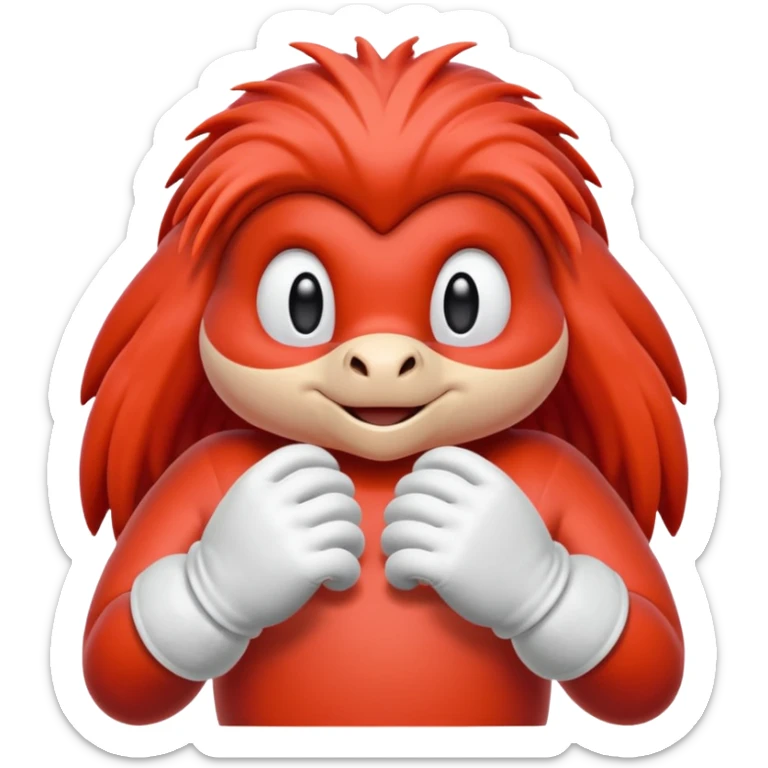 Sonic the hedgehogs friend knuckles a red animal with peach arms and white gloves he’s a echidna sticker