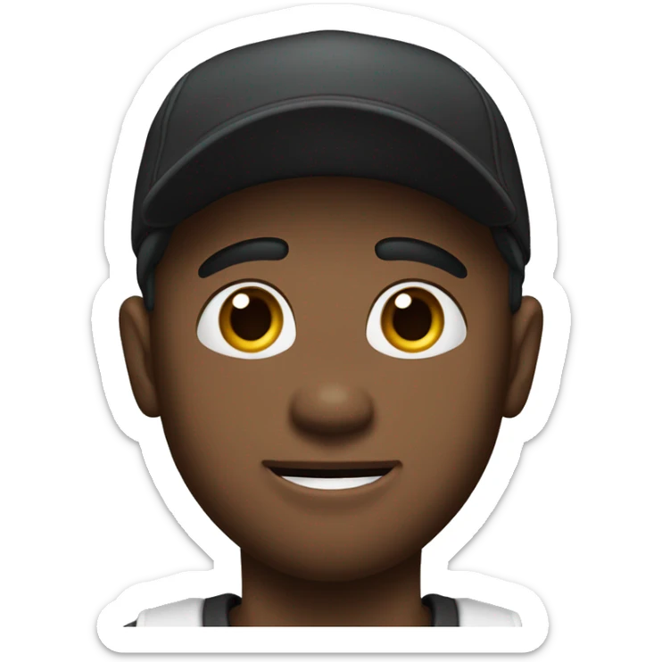 a black man named ryan with a cap and his arm pointing to his jawline. he is big with a triple chin sticker