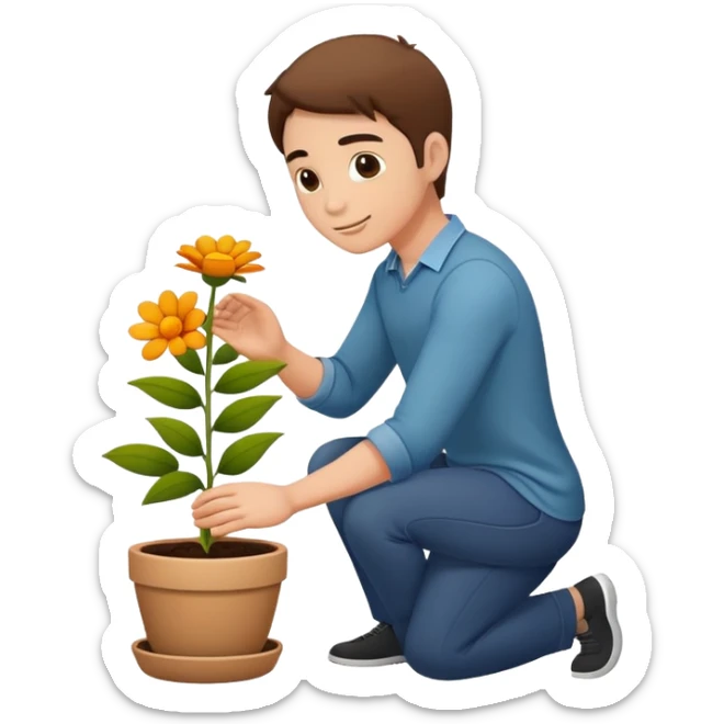 Mozes li mi napraviti emoji muskarca koji kleci na jednom koljenu i drzi pitar sa cvjecem i samo to nista drugo oko njega samo on i pitar jedan sticker