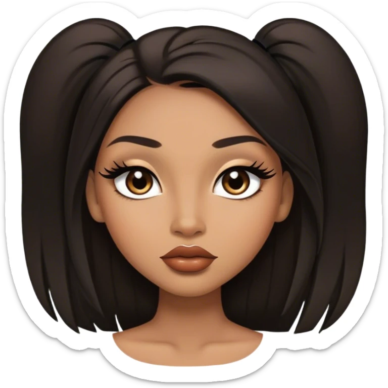 light brown skin tone, very beautiful woman, with big plump lips, long long lashes, black straight long hair, middle hair parting, brown eyes, black dress, sticker