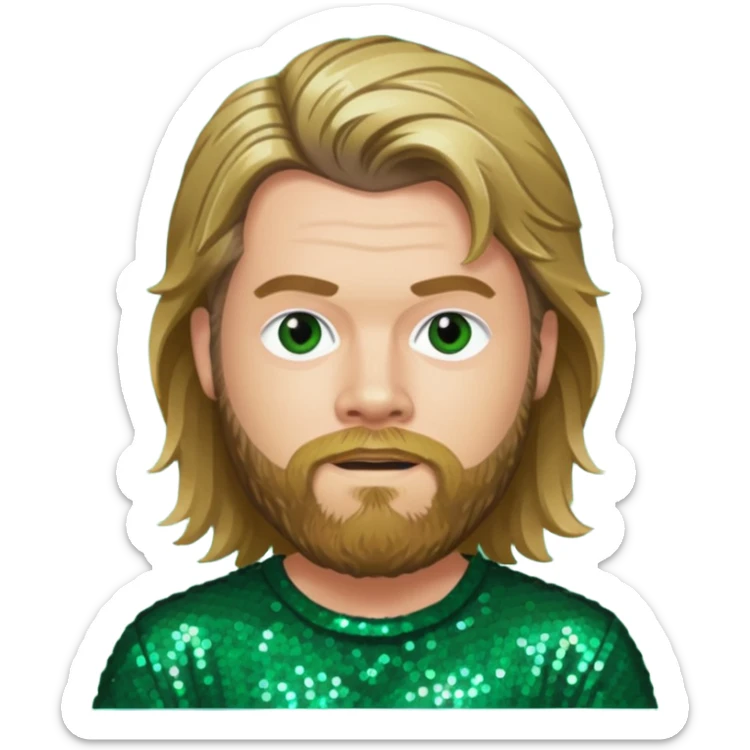 Ryan Dunn from Jackass with long dark blonde hair, dark green sequin outfit sticker