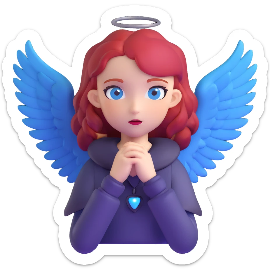 diabolical girl with wings, red hair, blue eyes, dark aura sticker