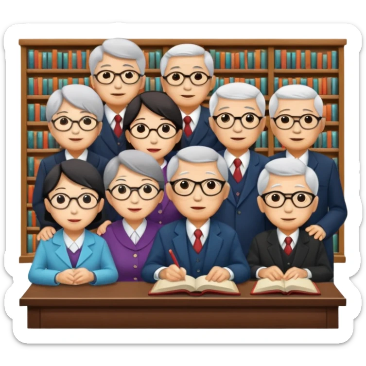 social gathering of old asian people  hosted by the intellectual journal Dushu in a bookstore sticker