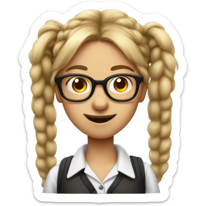 Nerd emoji girl pigtails and glasses with buck teeth with big gap sticker