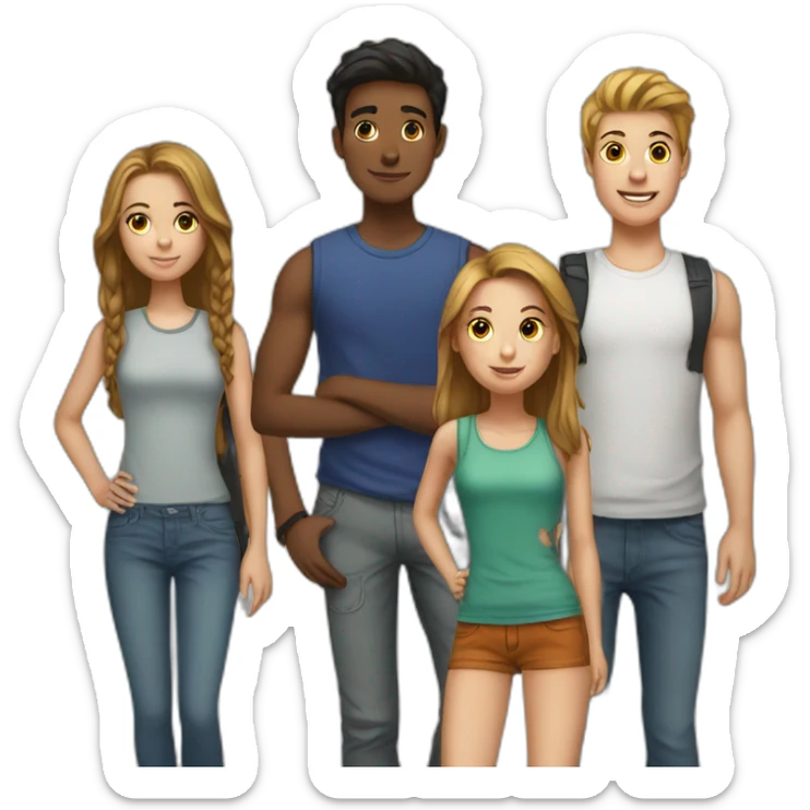 a group of teenagers, 2 boys and 4 girls sticker