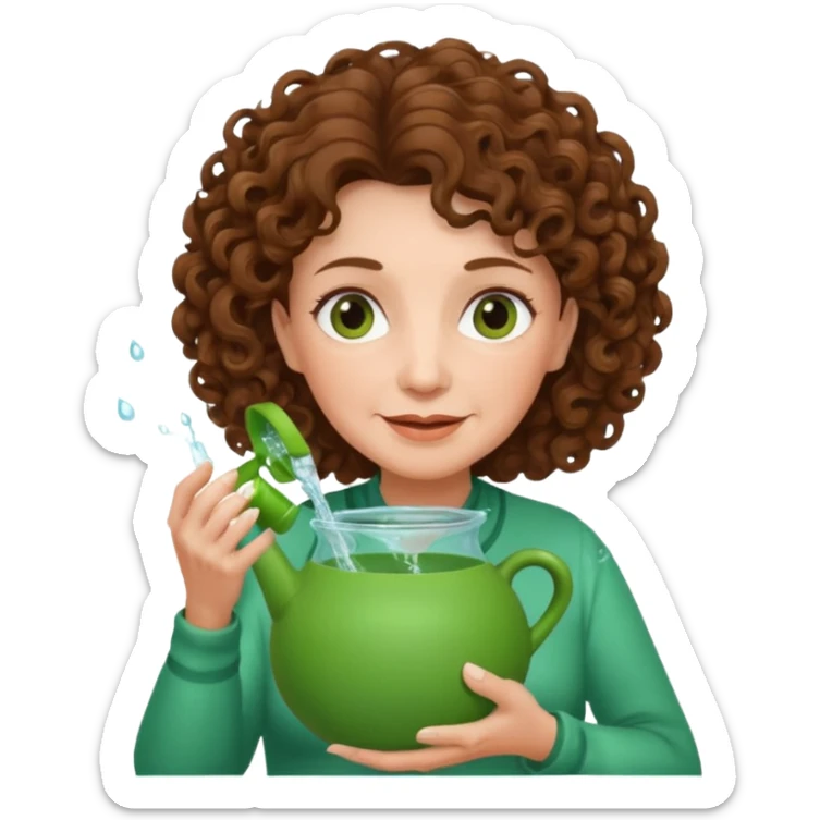 Older female florist – curly hair, holding garden water pot sticker