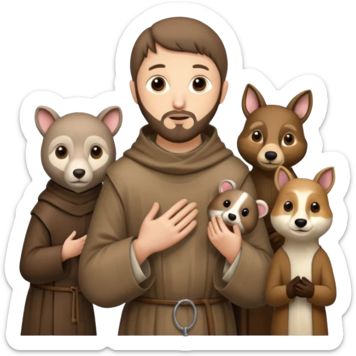 Saint Francis of Assisi cartoon modern type with animal to be used as an AI crfreation in HeyGen.com sticker