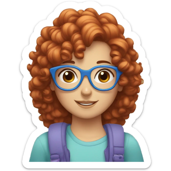 girl with curly red hair and blue glasses hugging a girl with brown hair  sticker
