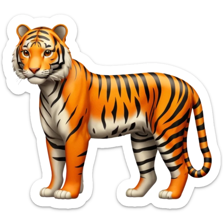 Create a single emoji of a Tiger in full body, shown at a slight side angle in a natural, characteristic pose. stylized like an emoji, but clearly recognizable.  sticker
