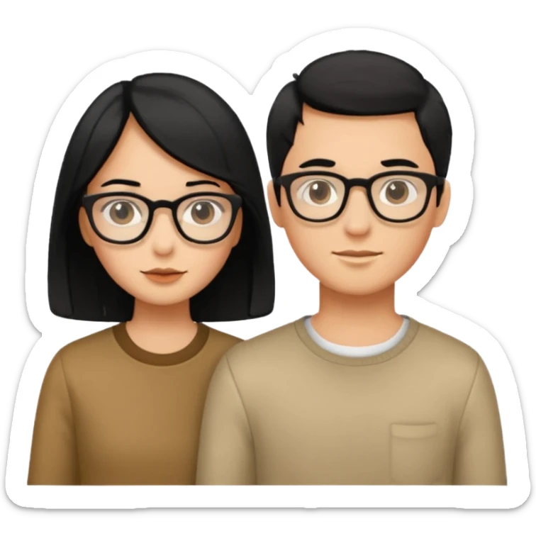 couple+long black hair girl+short hair glasses boy sticker