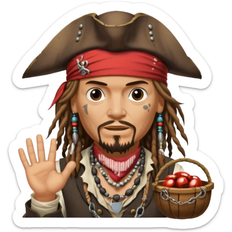 jack sparrow from the film pirates of the caribbean, shooo-ing the stone-crab sticker