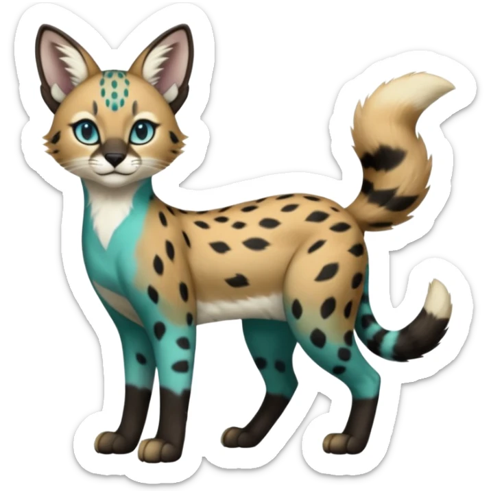 Cobalt-Blue green turquoise black white Purloin-serval-furret-Noibat-caracal-fusion-hybrid-creature (full body) sticker