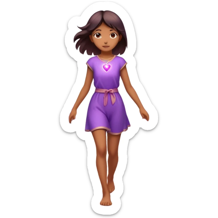 A small figure walks across a glowing bridge, holding soft pink and purple orbs in each hand—symbolizing compassion and forgiveness. A gentle heart aura trails behind them, showing healing in motion. sticker