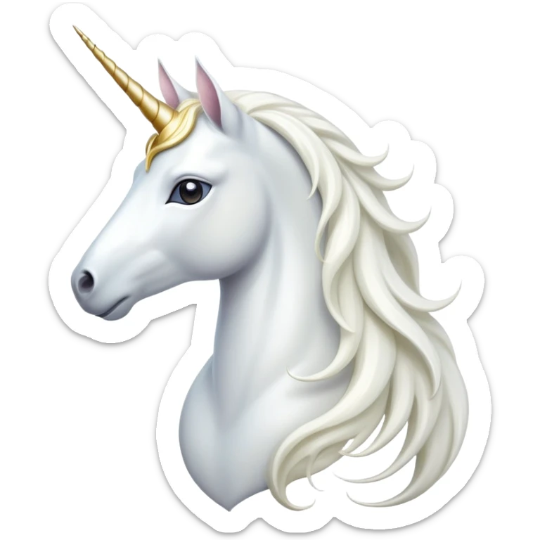 cinematic-noble-white-unicorn-portrait-emoji,-poised-and-regal,-with-a-slender,-ethereal-form-draped-in-a-pristine-white-color,-a-flowing-mane-and-tail,-and-a-glistening,-spiraled-horn-that-radiates-pure-light,-simplified-yet-sharp-and-majestic sticker