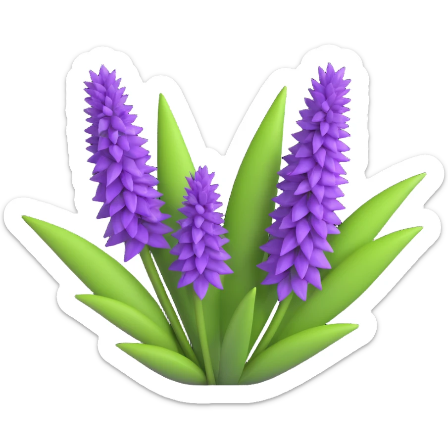 3D iOS style illustration of Salvia nemorosa (woodland sage), upright purple flower spikes, green leaves, realistic and vibrant sticker
