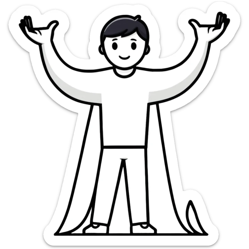 Hombre con brazos diciendo 6.7 un 6 en una mano y la otra 7 sticker