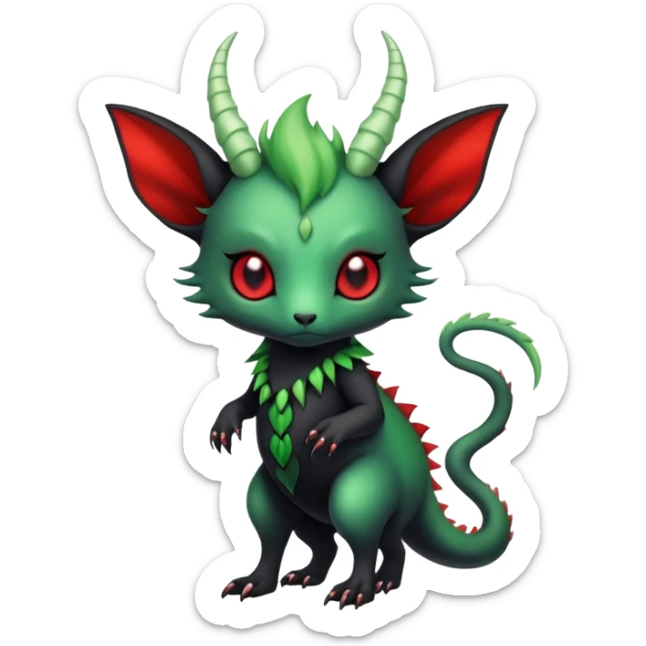 Kawaii Cute Edgy Black Green Red ethereal Fionbri-Vernid-animal-creature full body sticker