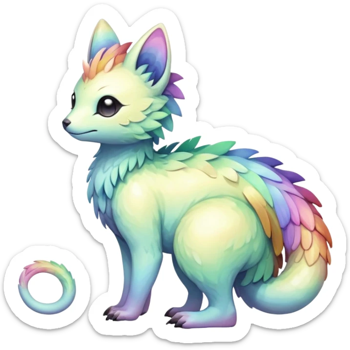 Rare realistic exotic pastel rainbow whitish iridescent cute epic pretty beautiful handsome gorgeous aesthetic colorful vibrant Vernid-Trico-species-Fakemon-creature by LiLaiRa, 4 legs, 1 tail, random markings, (full body) sticker