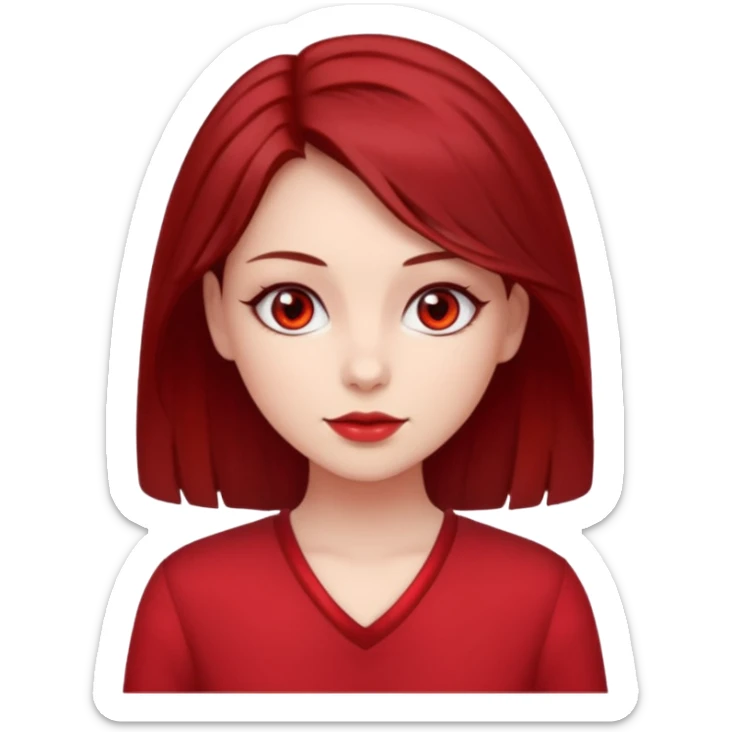 beautiful girl with dark red medium hair, red eyes and red clothes sticker